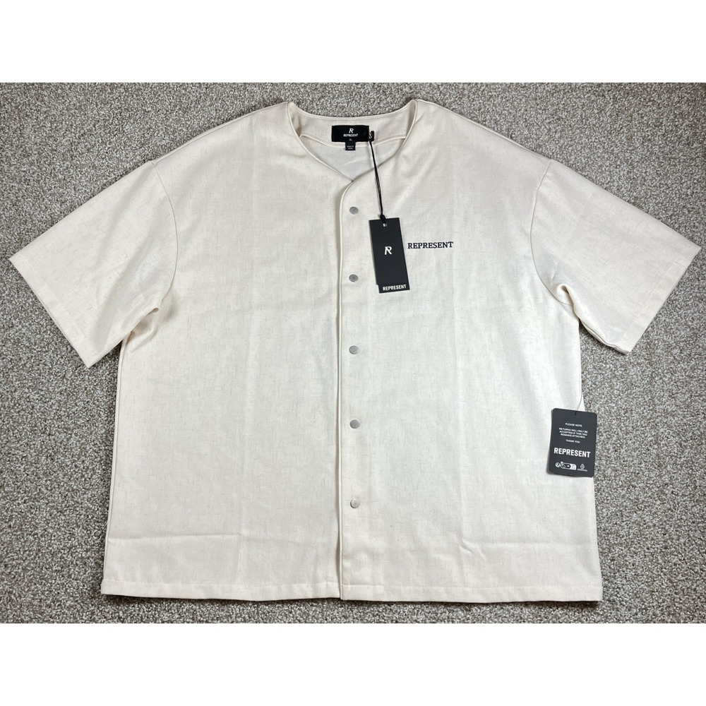 Men's REPRESENT Baseball Shirt Antique White Snap Front Size XL New‎ with Tags